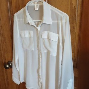 Sheer cream button down blouse